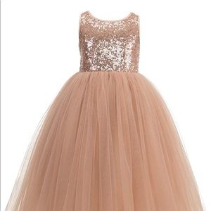 Rose Gold Crossed Straps halter Flower Girl/mini bridesmaid/formal Dress